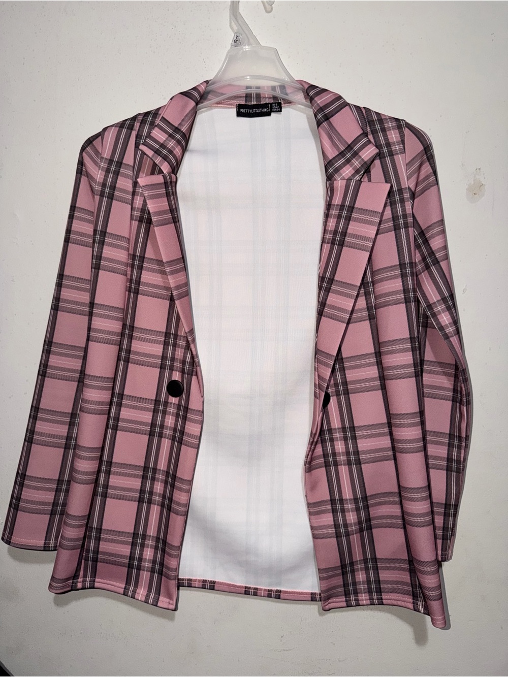 PrettyLittleThing Pink Plaid Blazer Jacket